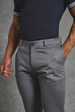 Muscle Fit Cotton Stretch Chino Trouser in Dark Grey