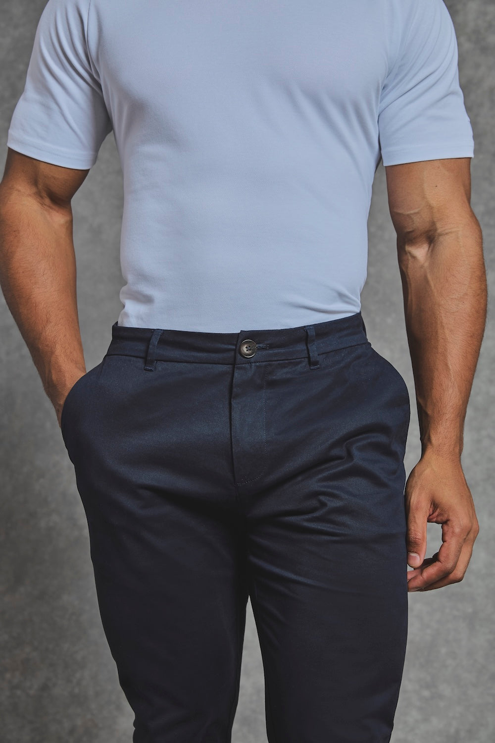 Muscle Fit Cotton Stretch Chino Trouser in Navy