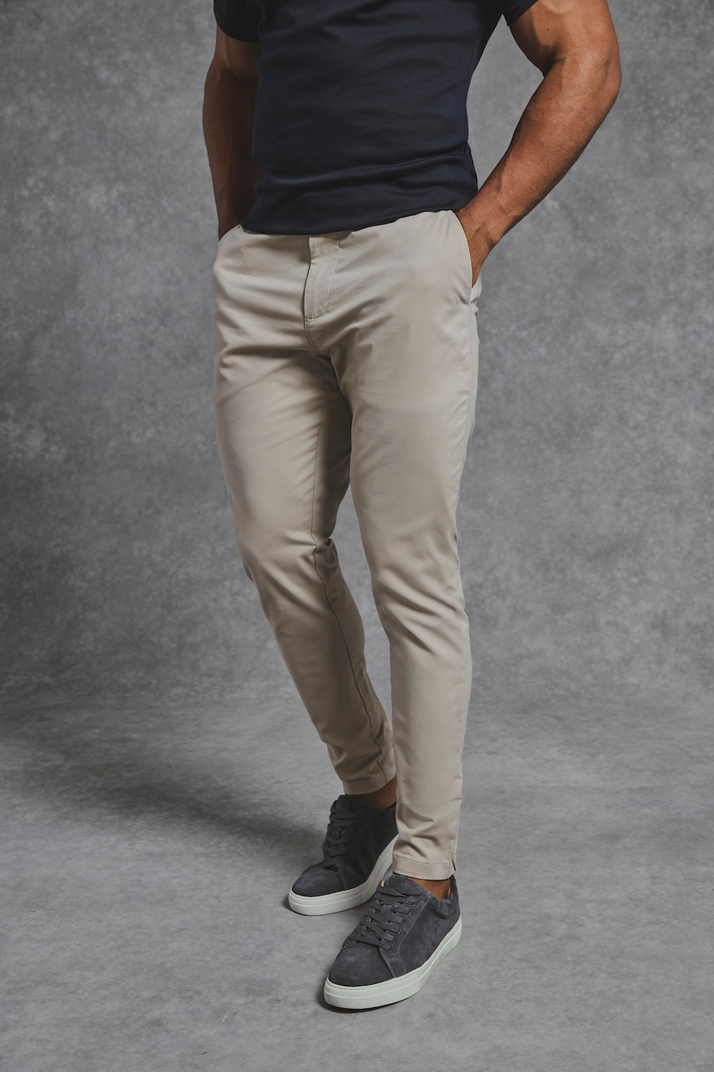 Muscle Fit Cotton Stretch Chino Trouser in Stone
