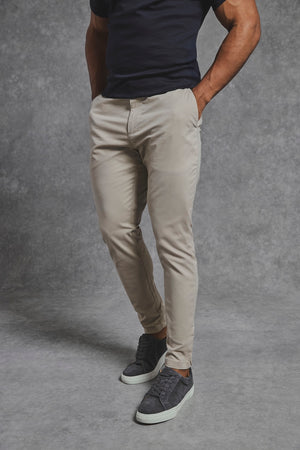 Muscle Fit Cotton Stretch Chino Trouser in Stone