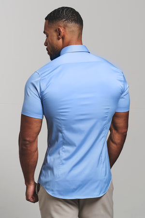 Muscle Fit Short Sleeve Signature Shirt in Mid Blue