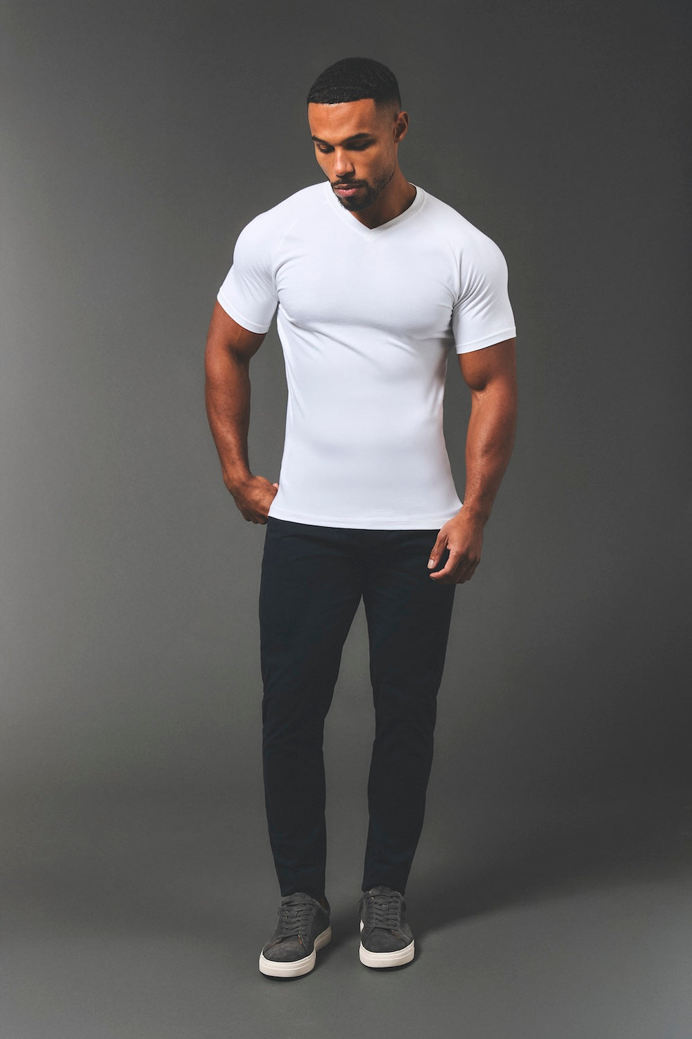 Muscle Fit V-Neck in White