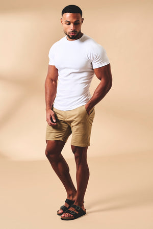 Muscle Fit Stretch Chino Shorts in Dark Sand