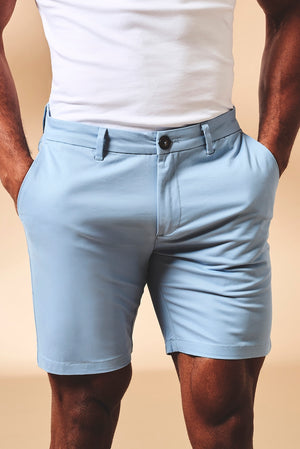 Muscle Fit Stretch Chino Shorts in Light Blue