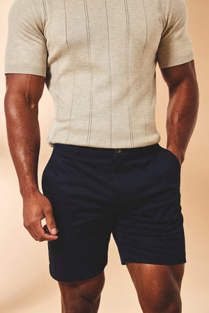 Muscle Fit Stretch Chino Shorts in Navy