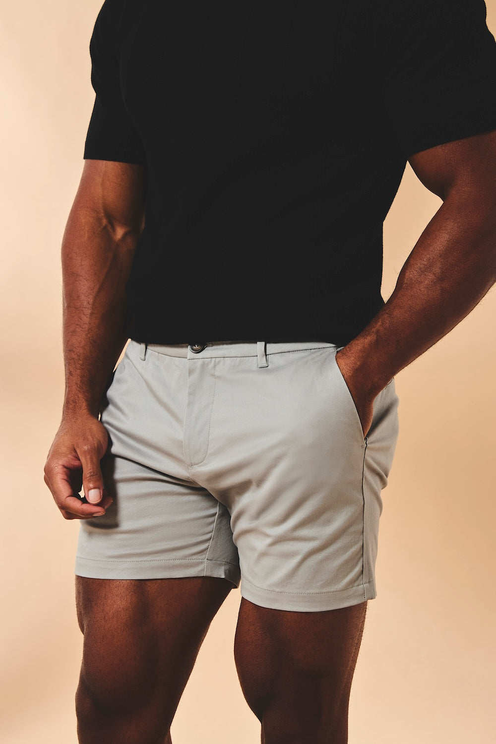 Muscle Fit Stretch Chino Shorts - Shorter Length in Pale Grey