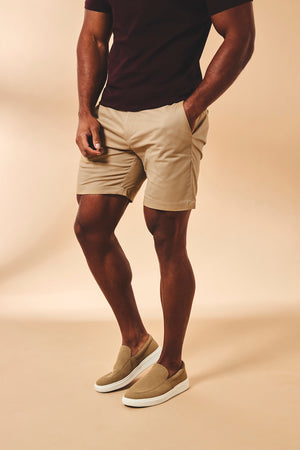 Muscle Fit Stretch Chino Shorts in Stone