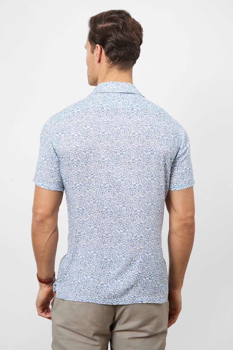 Printed Shirt in Blue Optical Geo - TAILORED ATHLETE - ROW