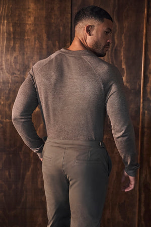 Open Collar Knitted Polo Shirt in Brown Marl