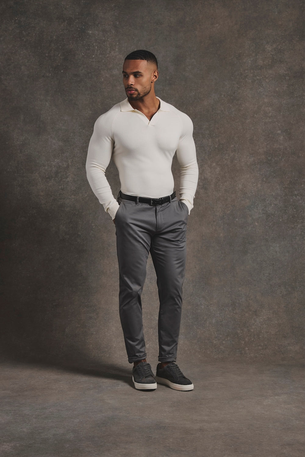 Open Collar Knitted Polo Shirt in Winter White