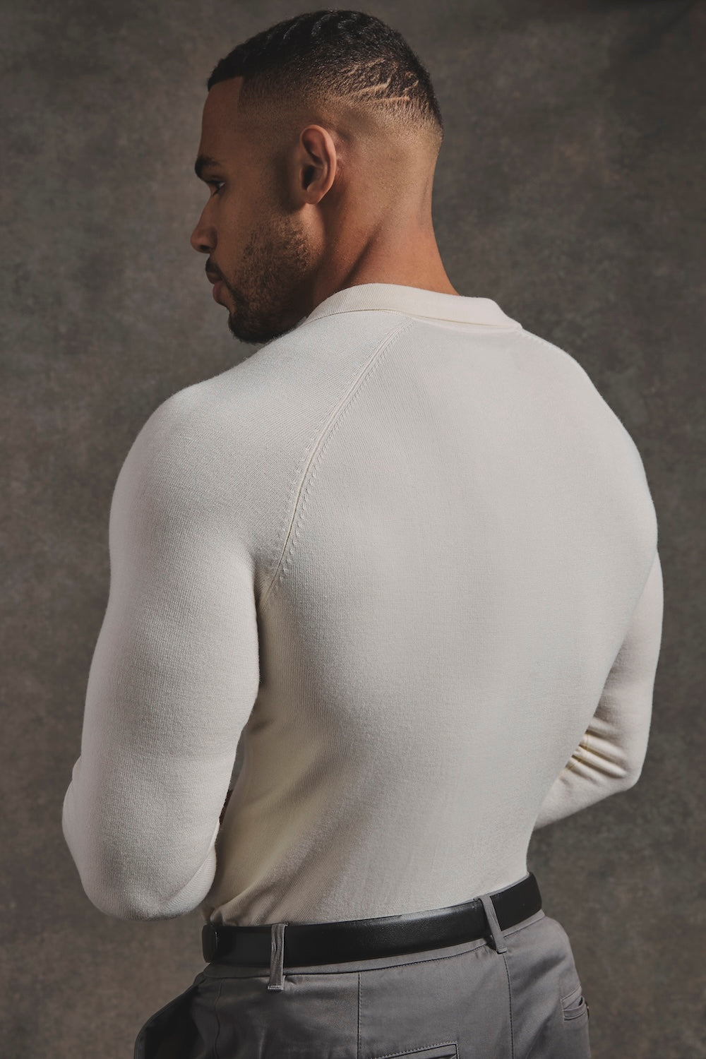 Open Collar Knitted Polo Shirt in Winter White