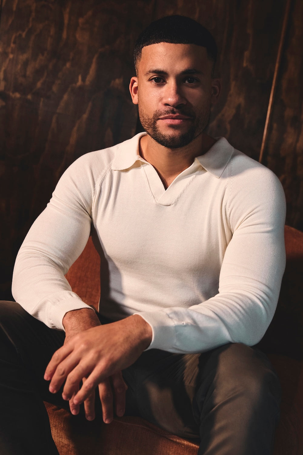 Open Collar Knitted Polo Shirt in Winter White