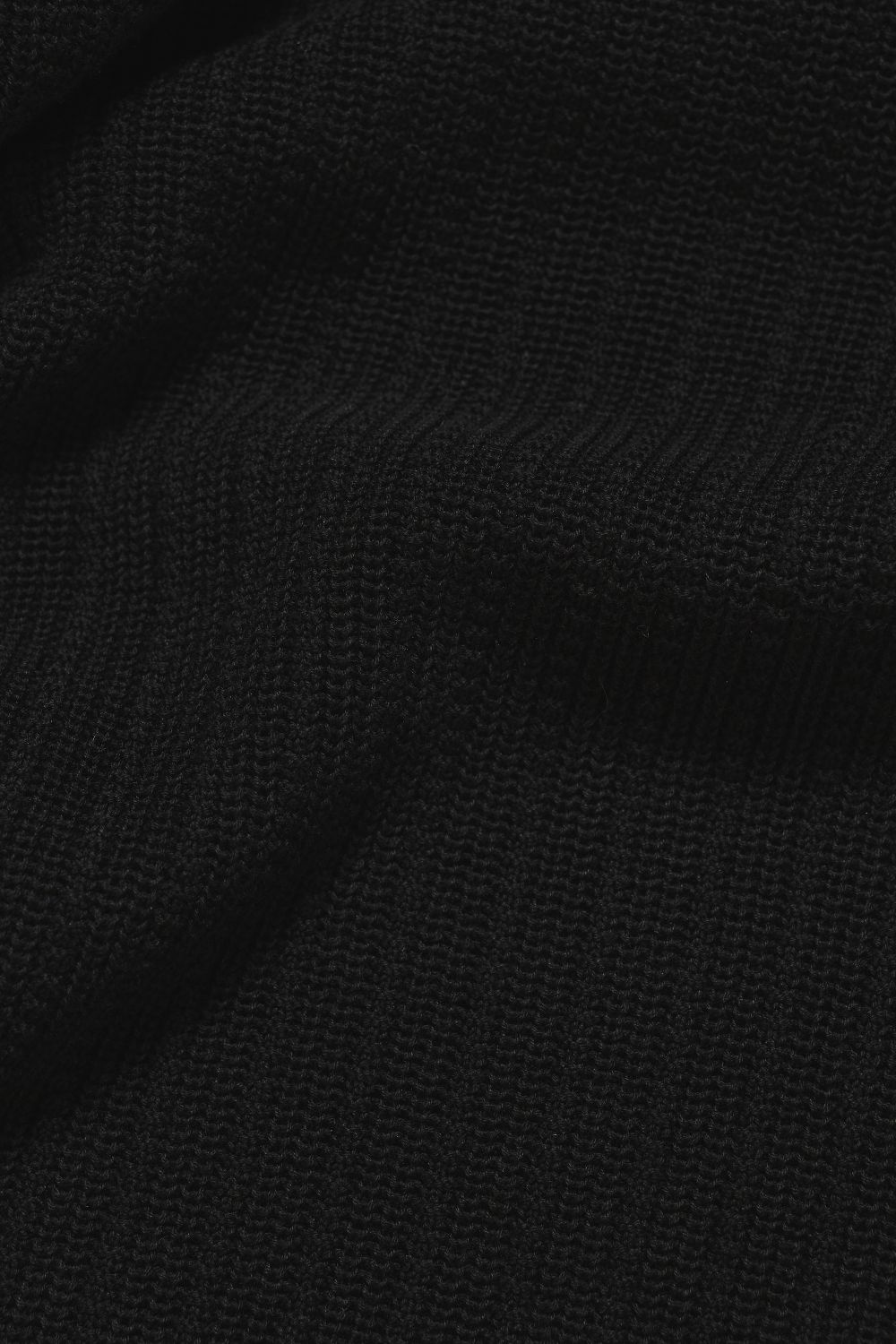 Textured Knitted Open Collar Polo Shirt in Black
