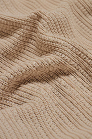 Textured Knitted Open Collar Polo Shirt in Alabaster
