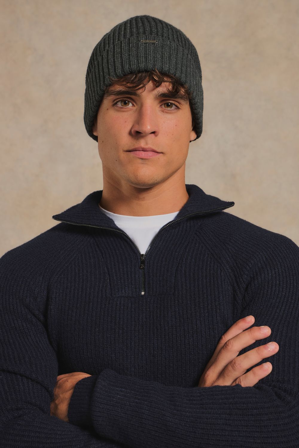 Pure Cotton Knitted Beanie in Dark Charcoal Marl
