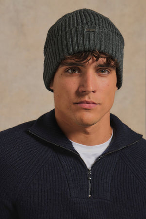 Pure Cotton Knitted Beanie in Dark Charcoal Marl