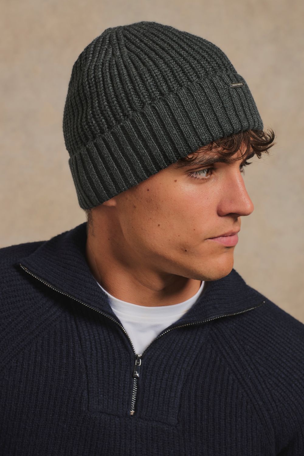Pure Cotton Knitted Beanie in Dark Charcoal Marl