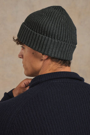 Pure Cotton Knitted Beanie in Dark Charcoal Marl