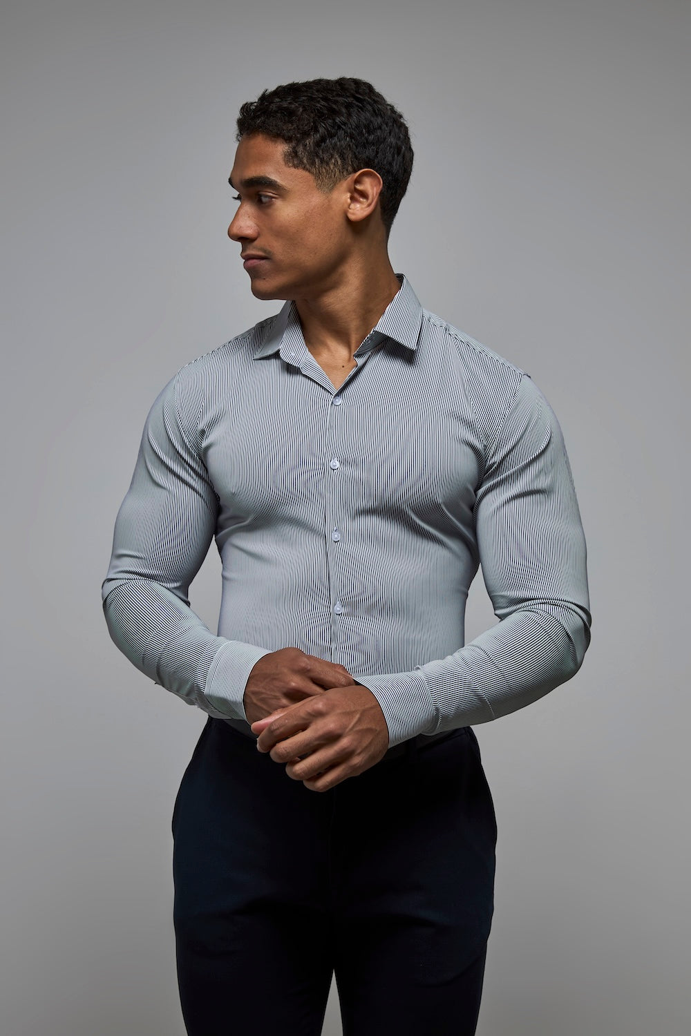 Performance Business Shirt in Navy/White Bengal Stripe
