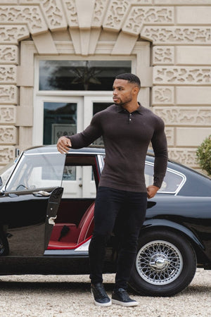 Merino Polo Shirt in Bitter Chocolate Marl - TAILORED ATHLETE - ROW