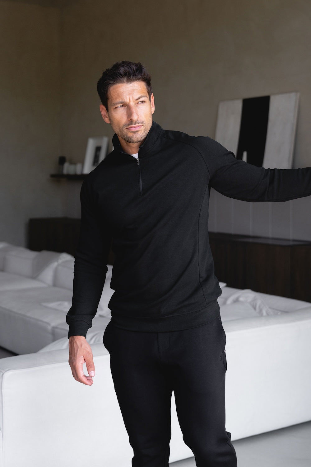 Interlock Half Zip Sweatshirt in Black