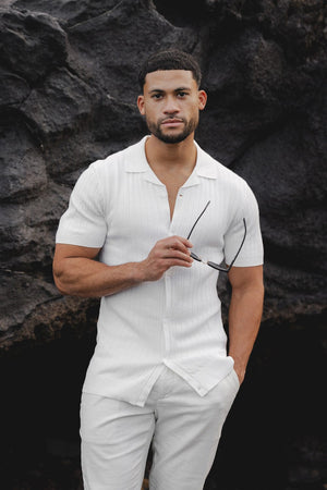 Ribbed Knitted Shirt in Ecru - TAILORED ATHLETE - ROW