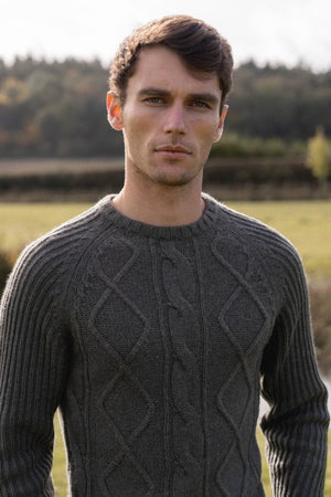 Wool Blend Chunky Cable Crew Neck in Khaki - TAILORED ATHLETE - ROW