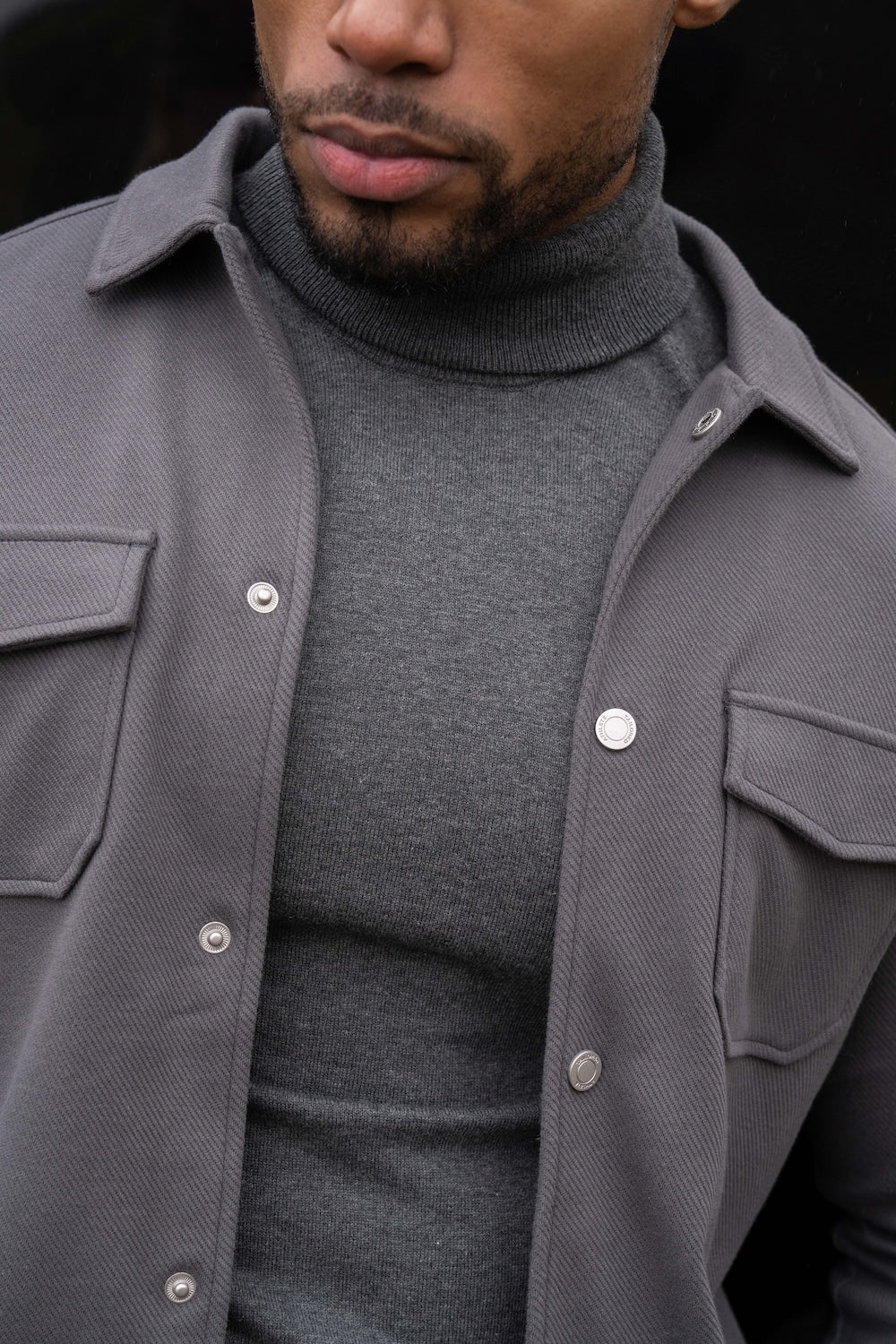 Twill Jersey Shacket in Steel Grey