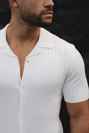 Ribbed Knitted Shirt in Ecru - TAILORED ATHLETE - ROW