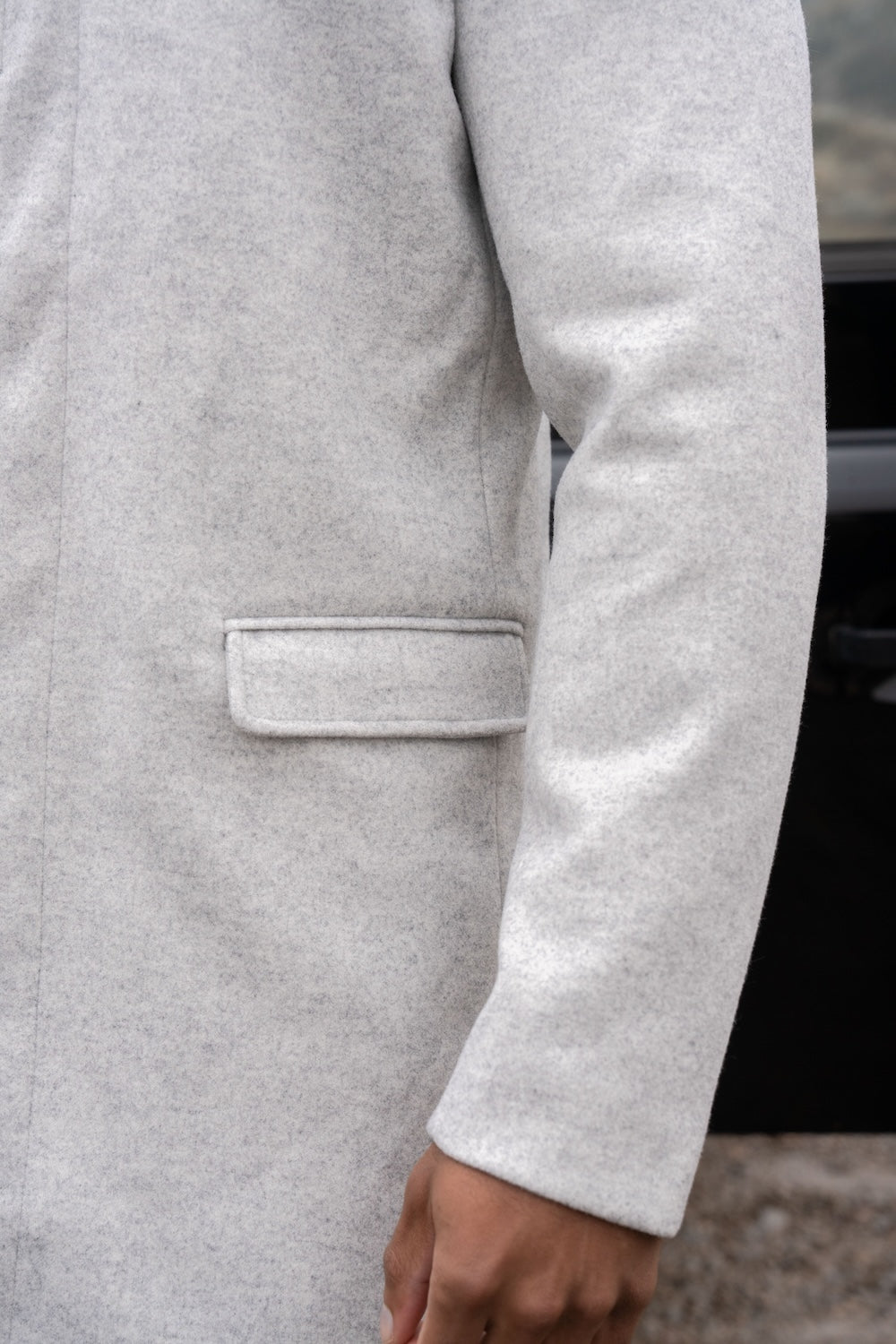 Funnel Neck Overcoat in Pale Grey