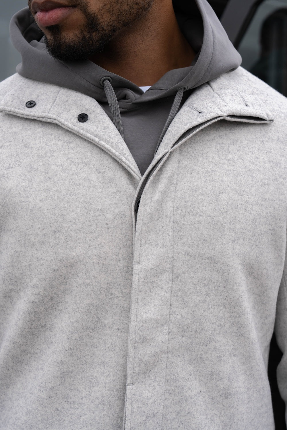 Funnel Neck Overcoat in Pale Grey