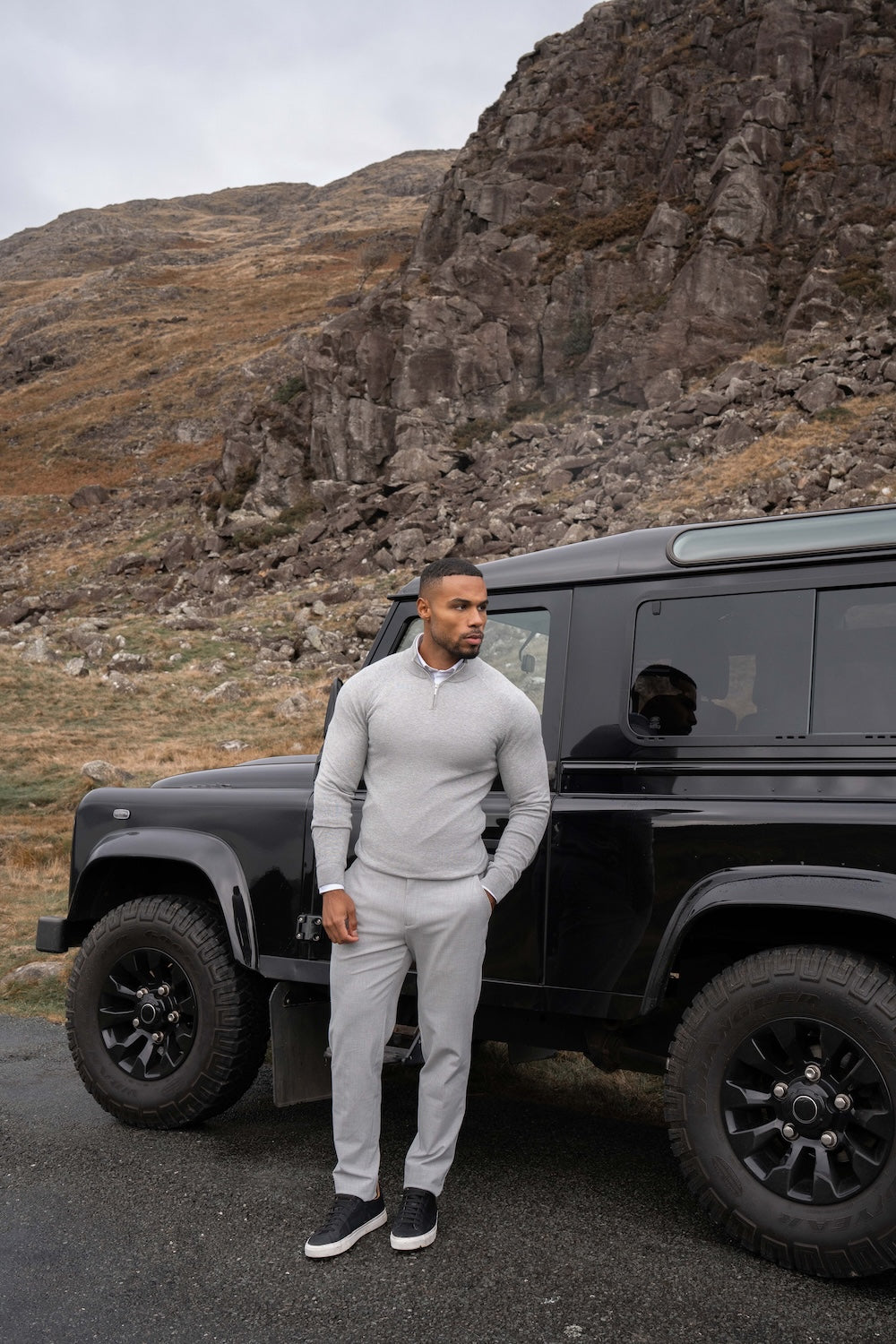 Pure Cotton Knitted Half Zip Neck Jumper in Silver Grey Marl