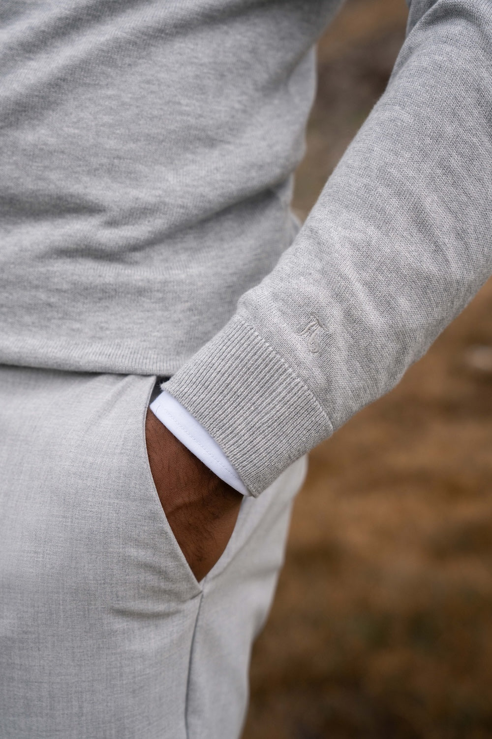 Pure Cotton Knitted Half Zip Neck Jumper in Silver Grey Marl