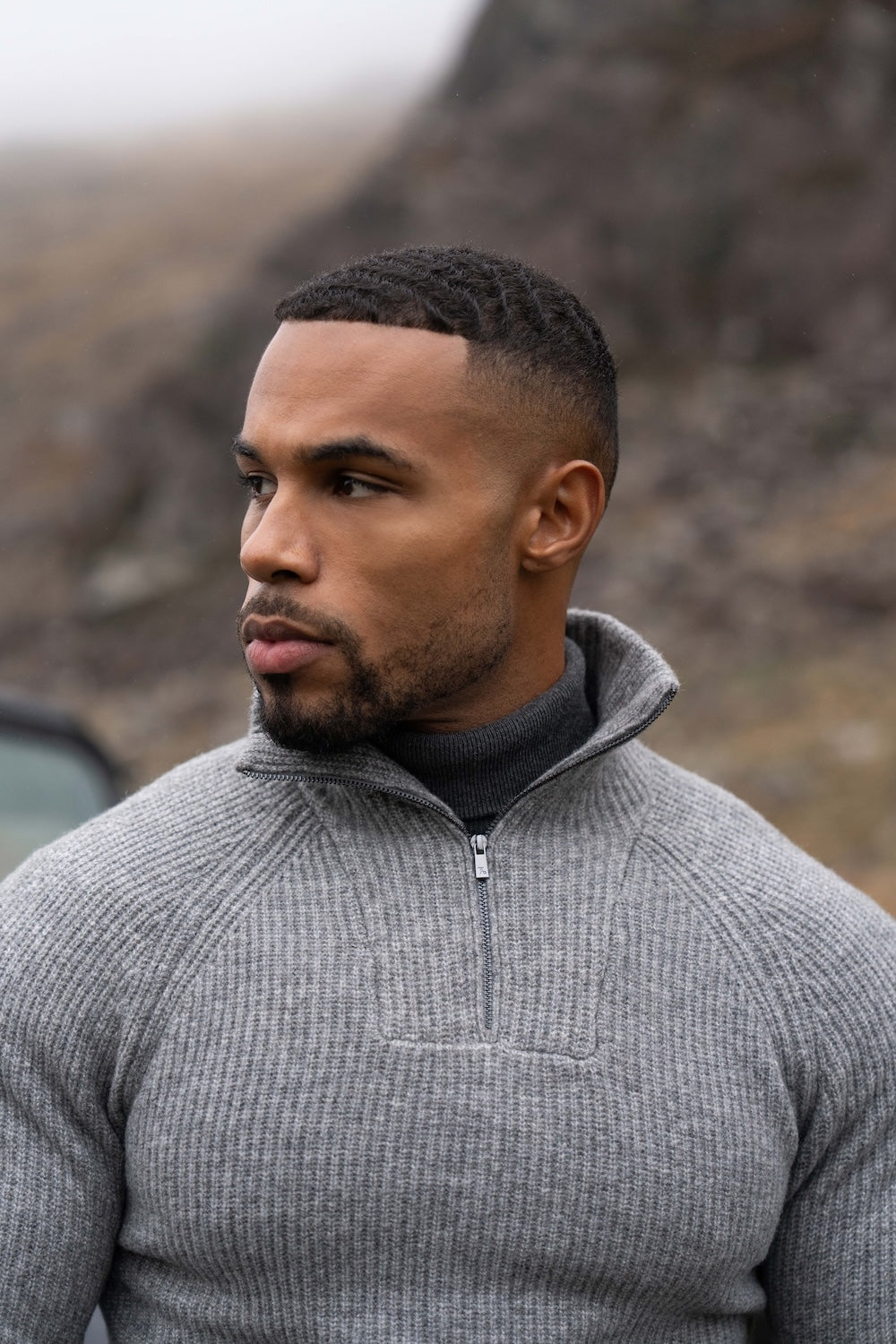 Fisherman Rib Half Zip in Mid Grey Marl