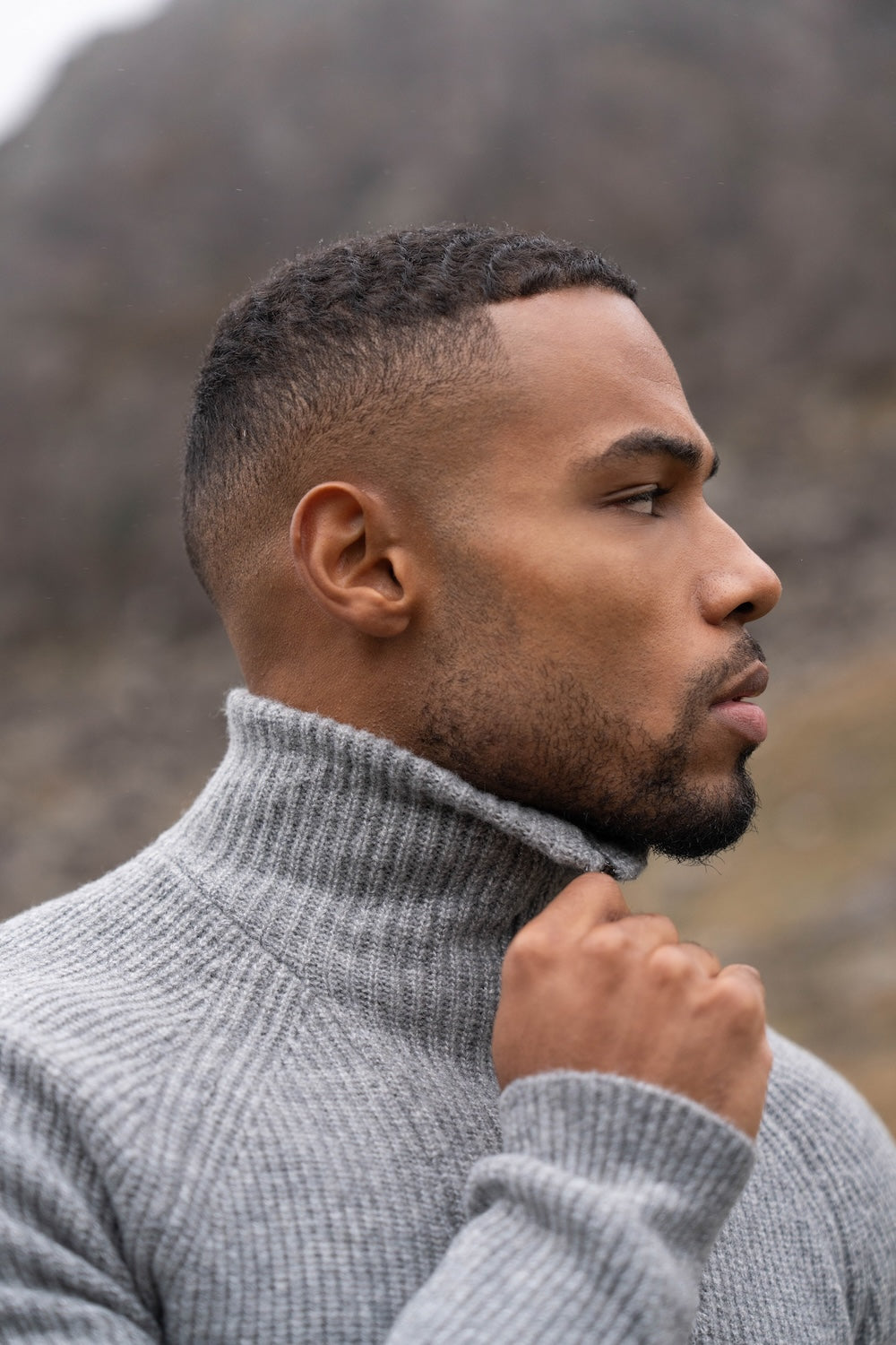 Fisherman Rib Half Zip in Mid Grey Marl