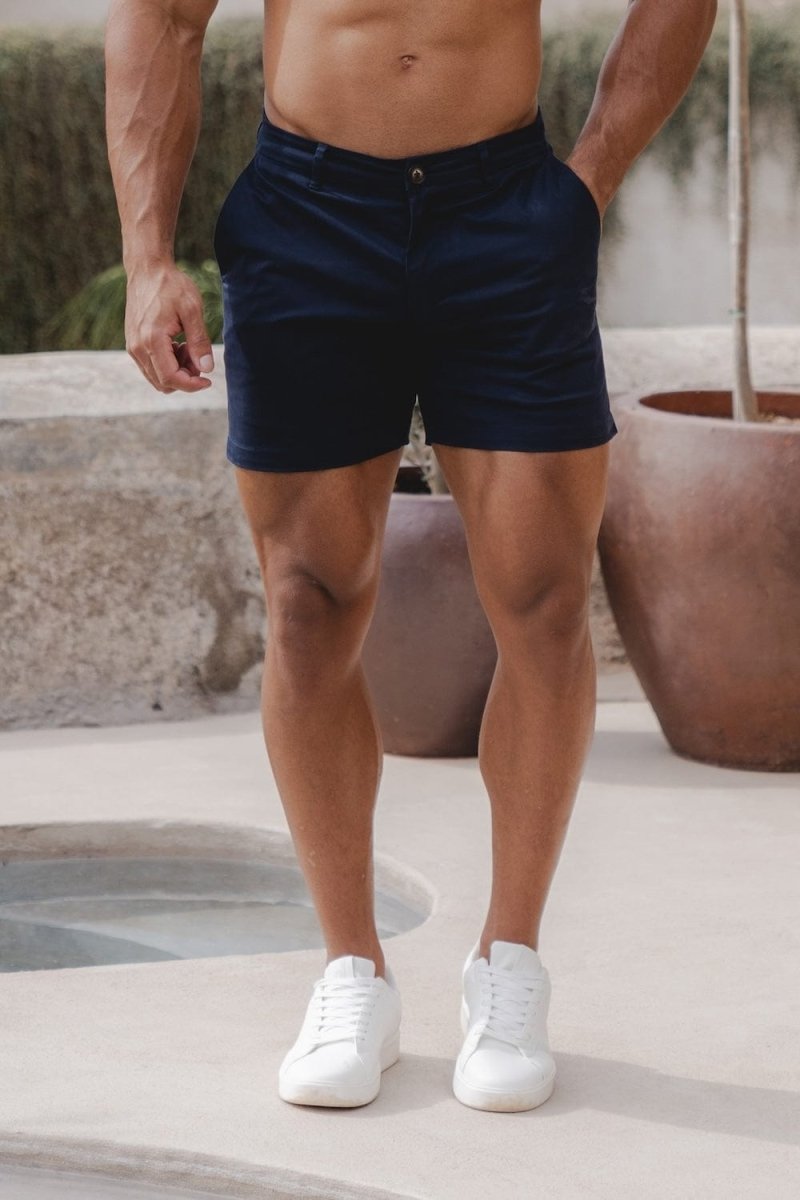 Muscle Fit Chino Shorts - Shorter Length in Navy - TAILORED ATHLETE - ROW