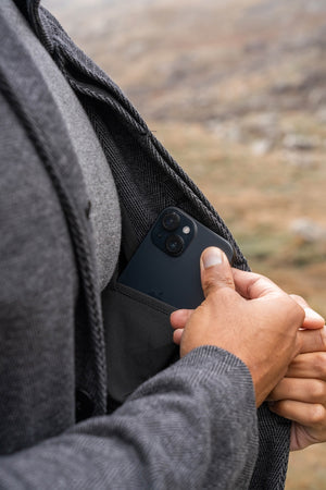 Herringbone Funnel Neck Overcoat in Charcoal