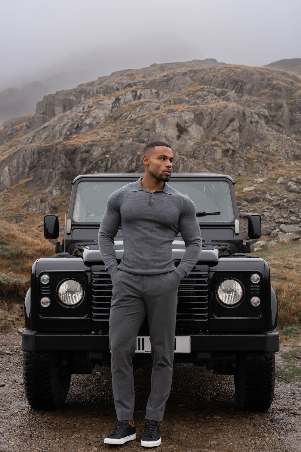 Extra Fine Merino Wool Polo Shirt in Charcoal Marl