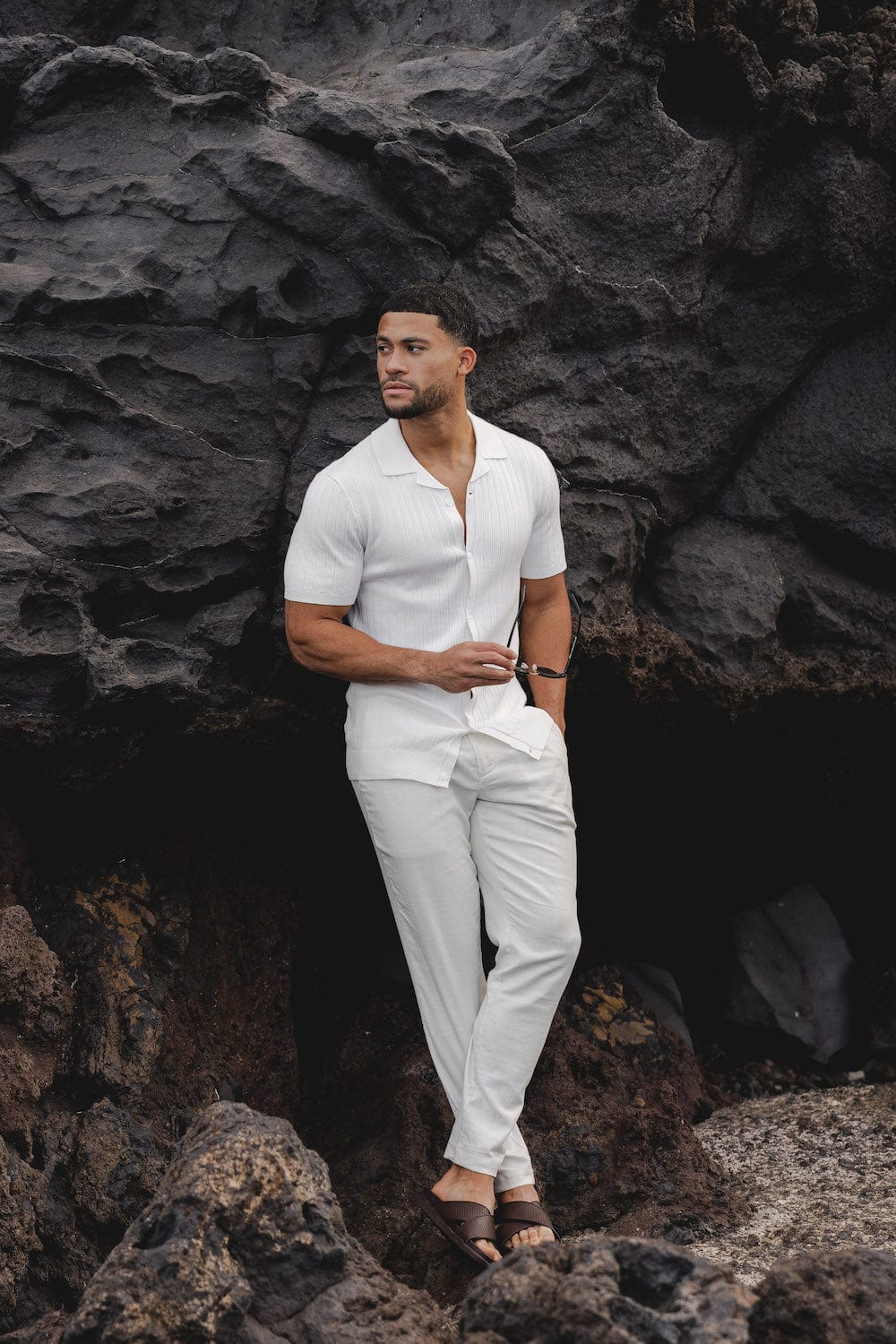 Ribbed Knitted Shirt in Ecru - TAILORED ATHLETE - ROW