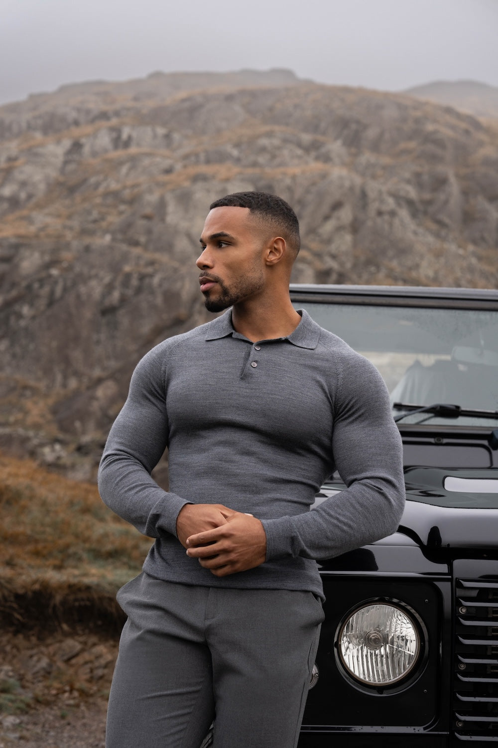 Extra Fine Merino Wool Polo Shirt in Charcoal Marl