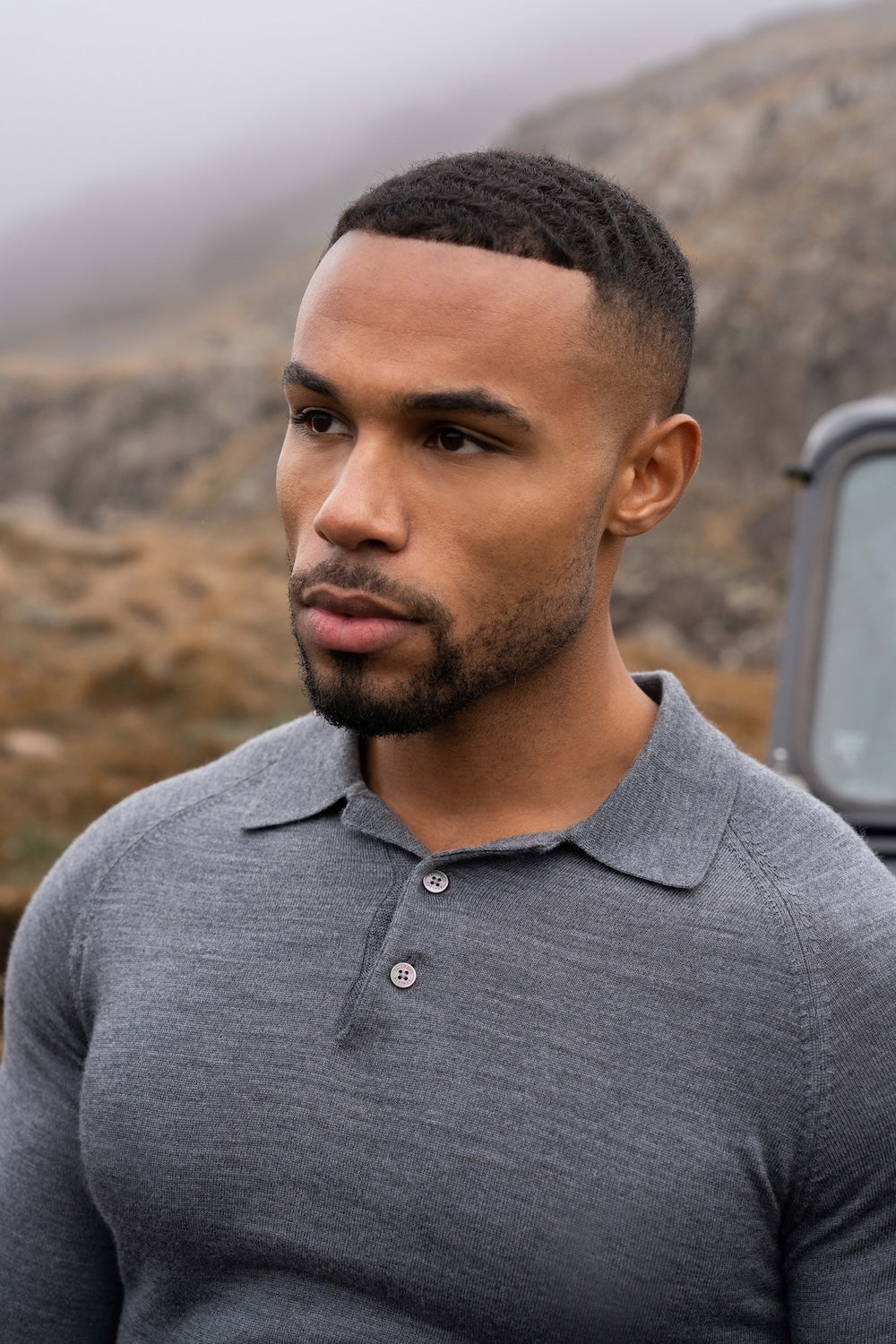 Extra Fine Merino Wool Polo Shirt in Charcoal Marl