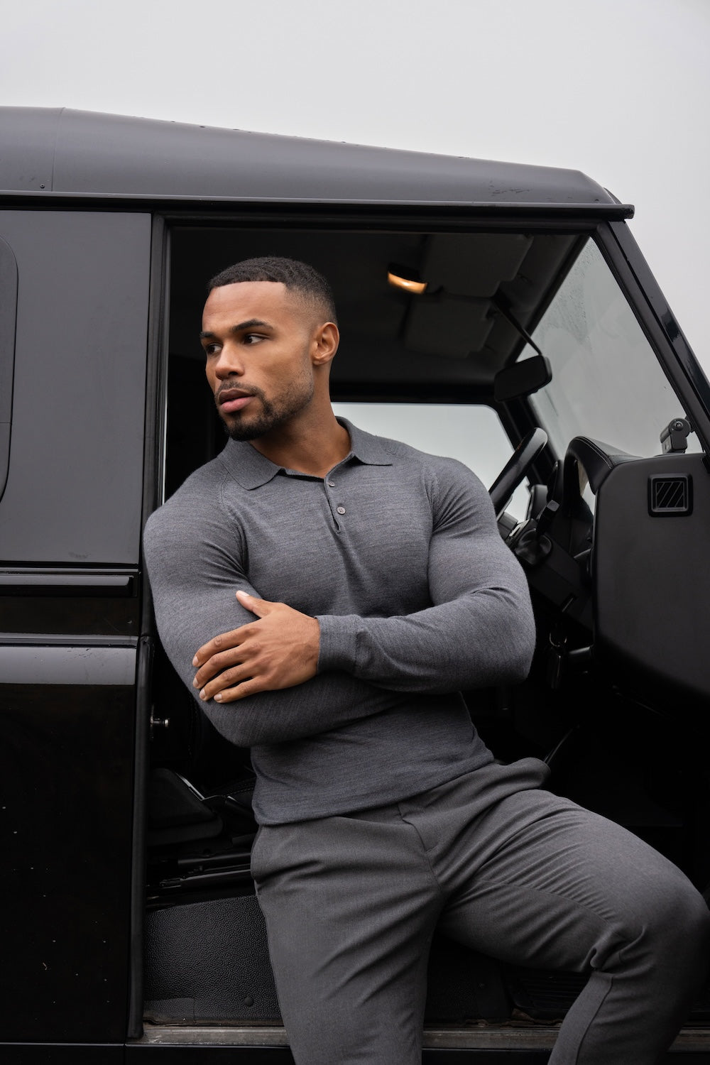 Extra Fine Merino Wool Polo Shirt in Charcoal Marl