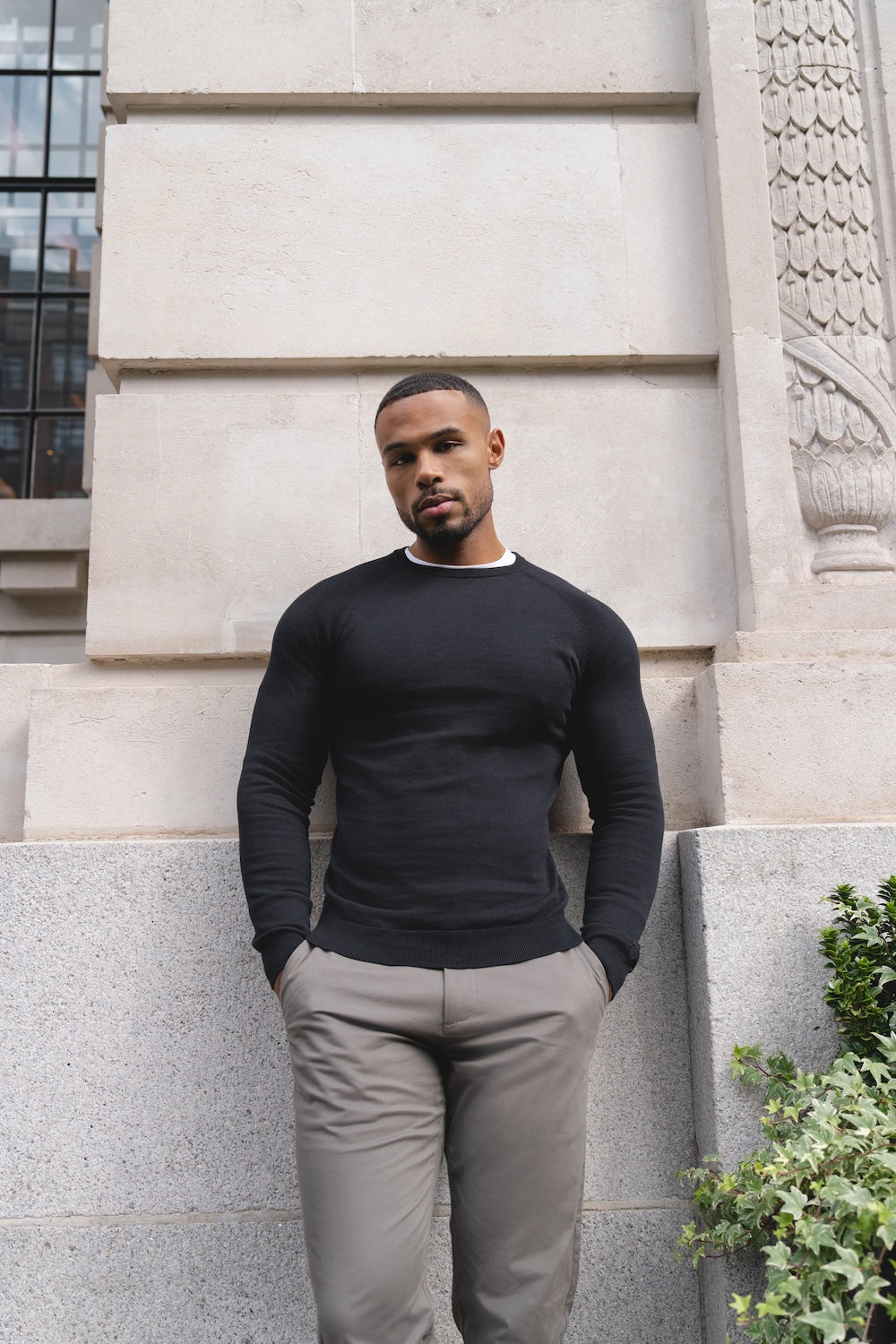 Pure Cotton Knitted Crew Neck Jumper in Black