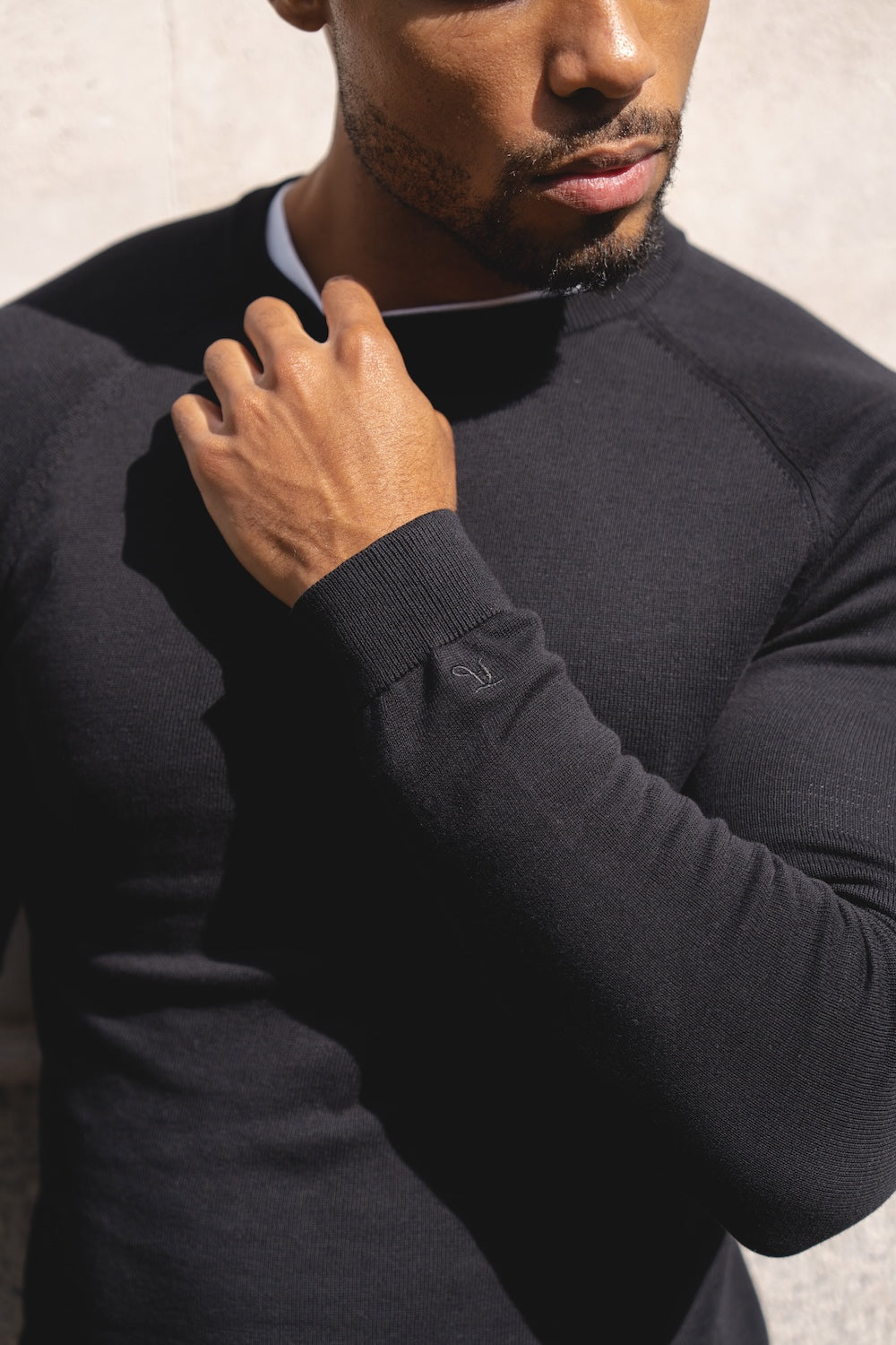 Pure Cotton Knitted Crew Neck Jumper in Black