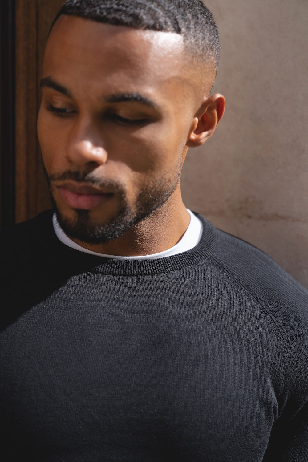 Pure Cotton Knitted Crew Neck Jumper in Black