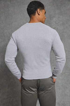 Pure Cotton Knitted Crew Neck Jumper in Silver Grey Marl