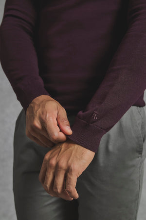 Pure Cotton Knitted Crew Neck Jumper in Dark Bordeaux