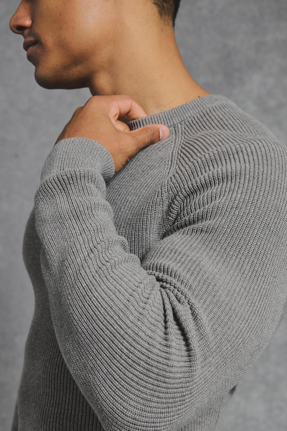 Pure Cotton Knitted Textured Crew Neck Jumper in Charcoal Marl