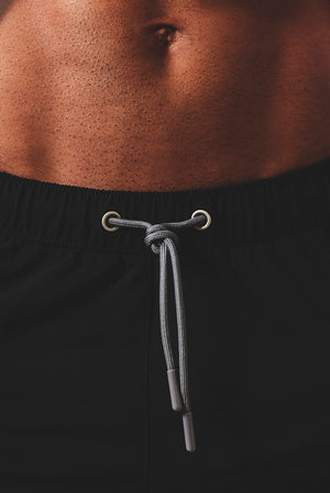 Quick Dry Piped Swim Short in Black and Graphite