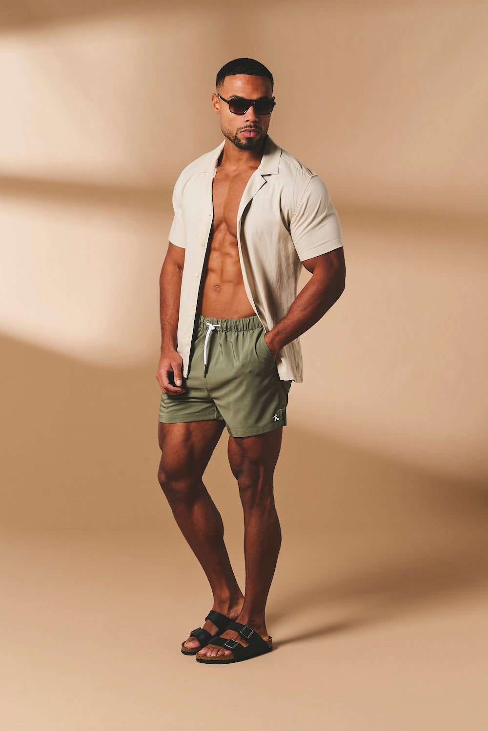 Quick Dry Plain Swim Shorts in Khaki